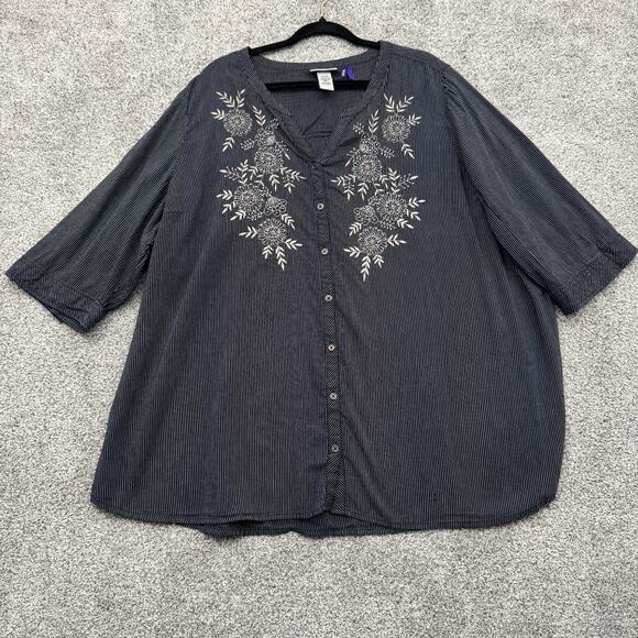Catherines Top Womens Petite Size 3XWP Floral Embroidered Grandmacore Dark 2010s - Picture 1 of 6